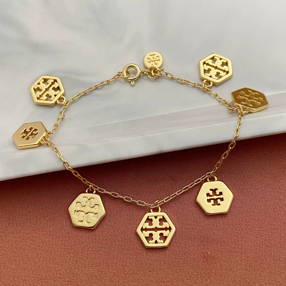 Tory Burch Hexagon Letter Multi Pendant Bracelet Metal
